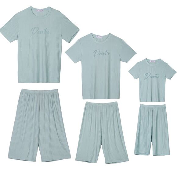 Kids’Sleepwear Short Sleeve with Capri Pants Letters Pajama Blue - Picture 1 of 4